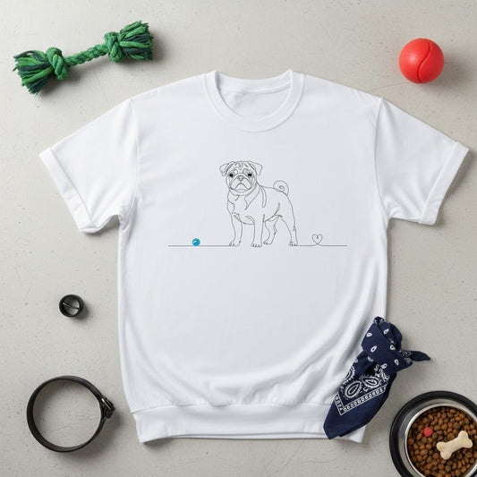 T-Shirt Unisex cotone biologico - Carlino e cuore - Line Art