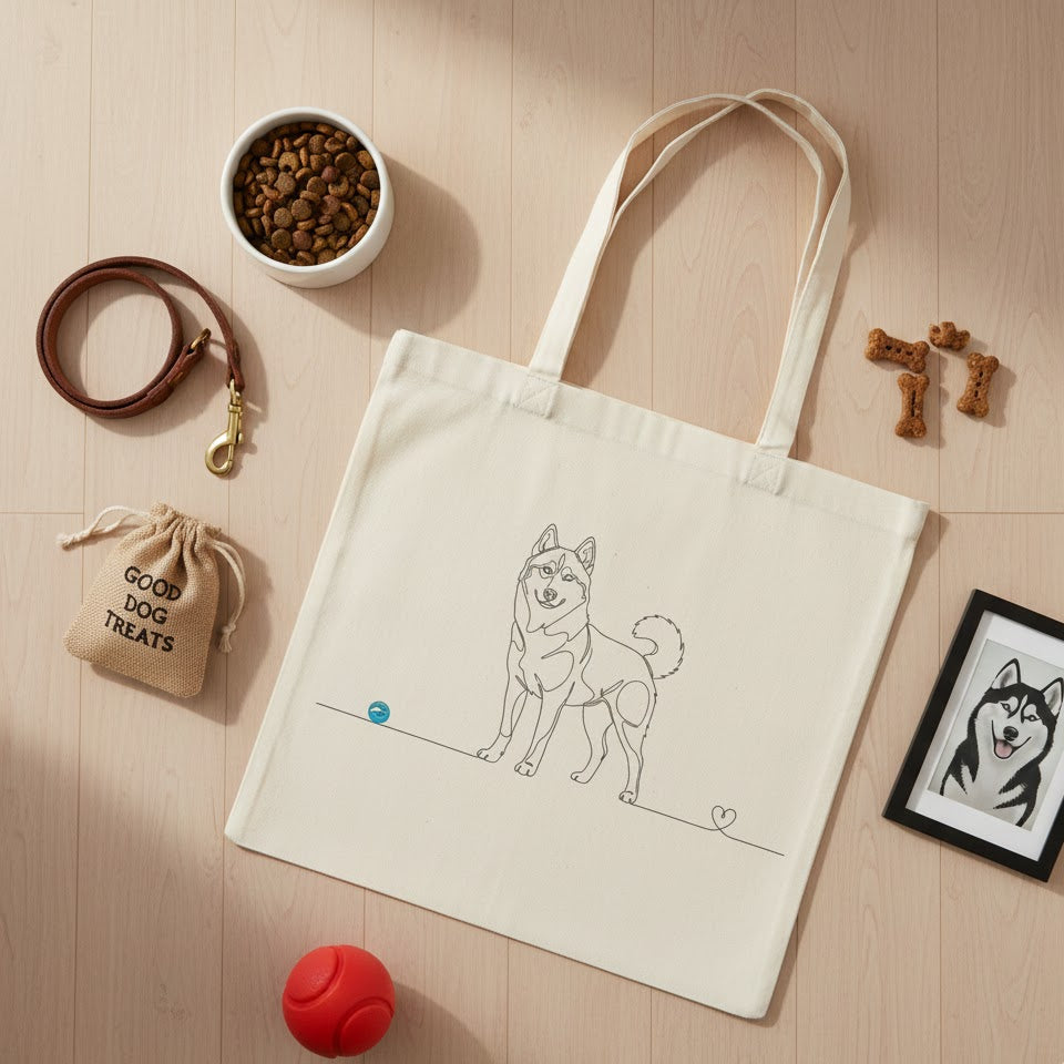 Borsa eco-friendly - Husky con cuore - Line Art