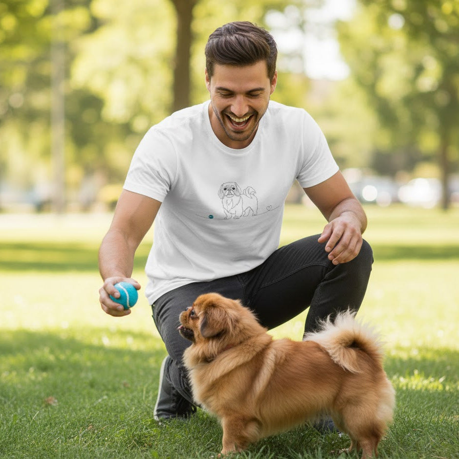 T-Shirt Unisex cotone biologioco - Pechinese e cuore - Line Art