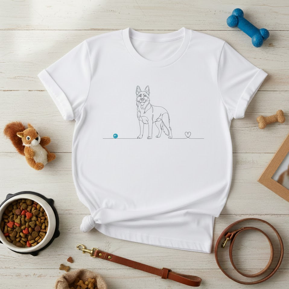 T-Shirt Unisex cotone biologico - Pastore Tedesco e cuore - Line Art