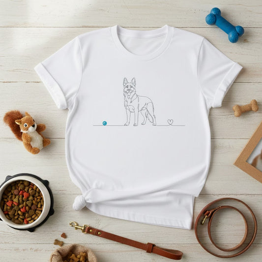 T-Shirt Unisex cotone biologico - Pastore Tedesco e cuore - Line Art