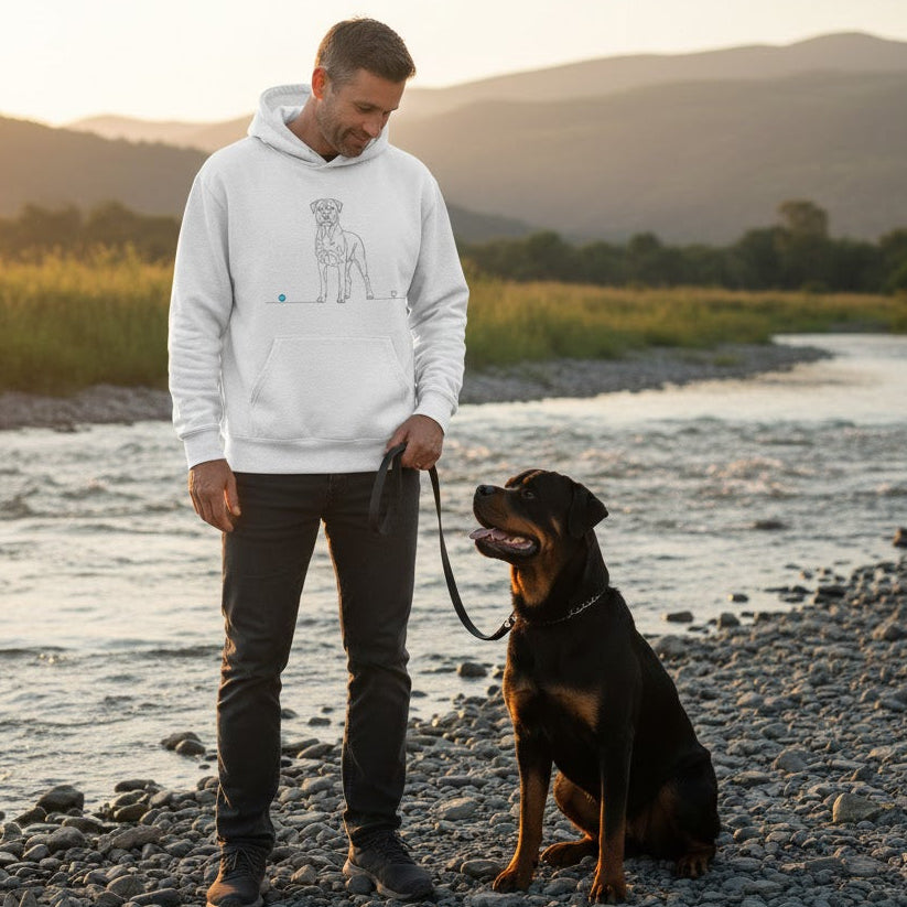 Felpa Unisex con Cappuccio - Rottweiler e cuore - Line Art