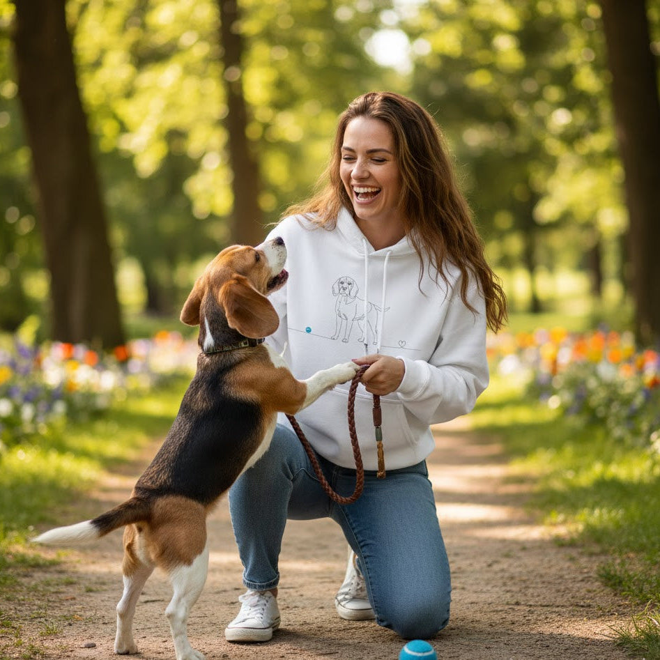 Felpa Unisex con Cappuccio - Beagle e cuore - Line Art