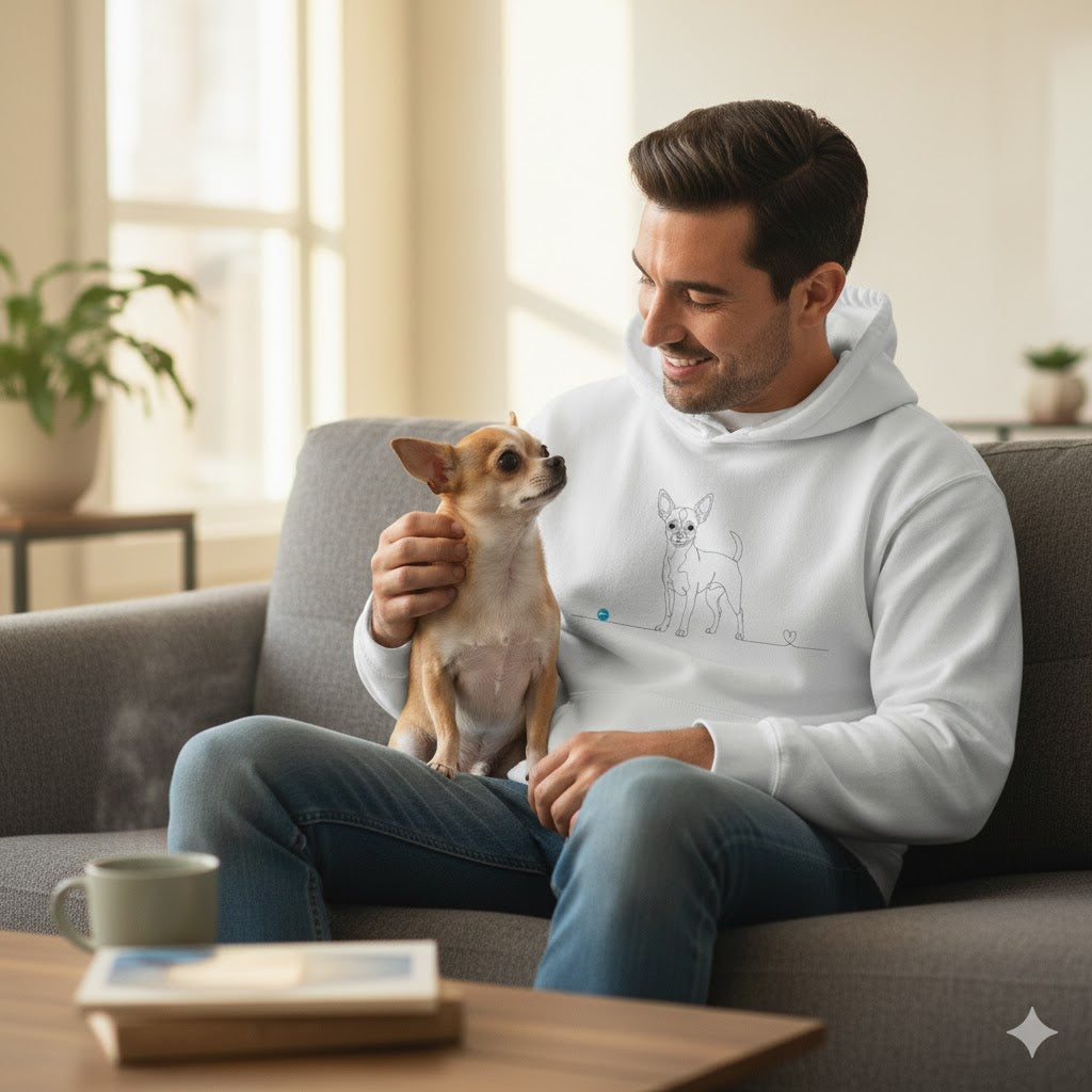Felpa Unisex con Cappuccio - Chihuahua e cuore - Line Art