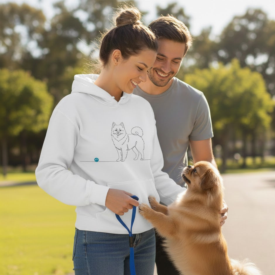 Felpa Unisex con Cappuccio - Spitz di Pomerania - Line Art