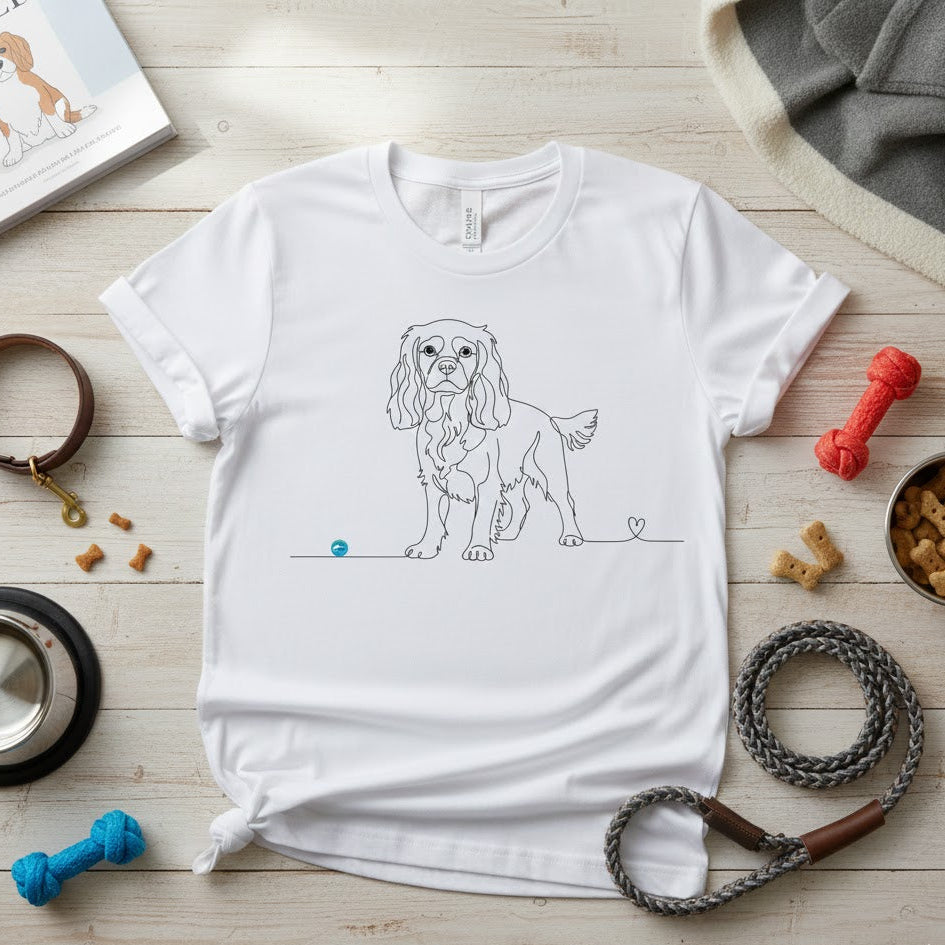T-Shirt Unisex cotone biologioco- Cavalier King Charles - Line Art