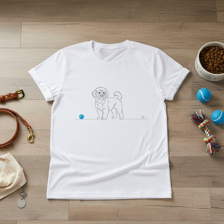 T-Shirt Unisex cotone biologico- Maltipoo e cuore - Line Art