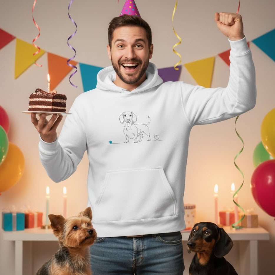 Felpa Unisex con Cappuccio - Bassotto e cuore - Line Art