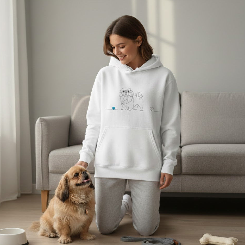 Felpa Unisex con Cappuccio - Pechinese e cuore - Line Art