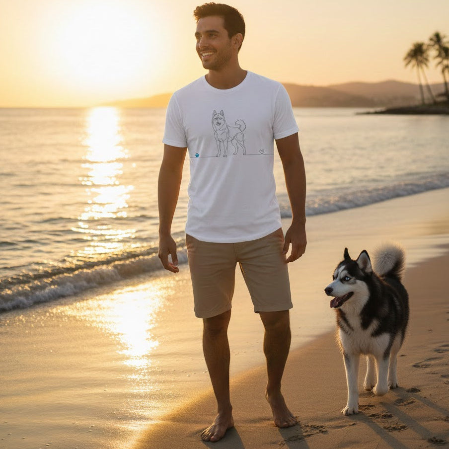 T-Shirt Unisex cotone biologico - Husky e cuore - Line Art