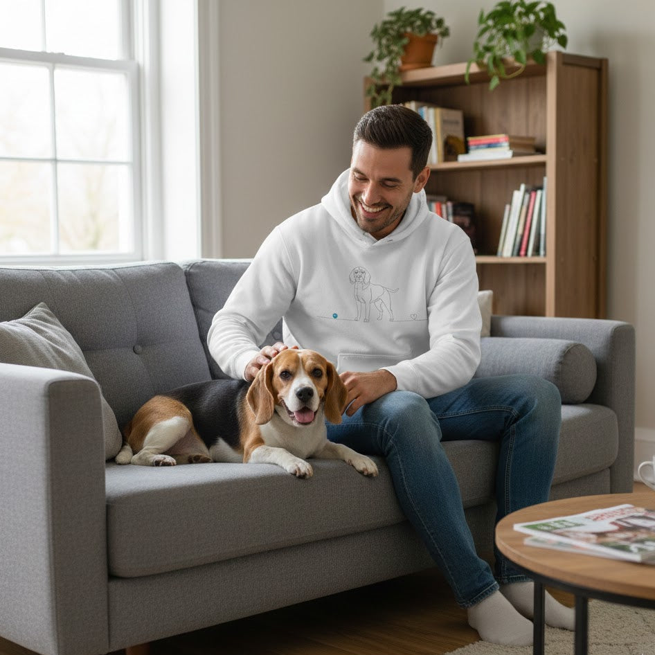 Felpa Unisex con Cappuccio - Beagle e cuore - Line Art
