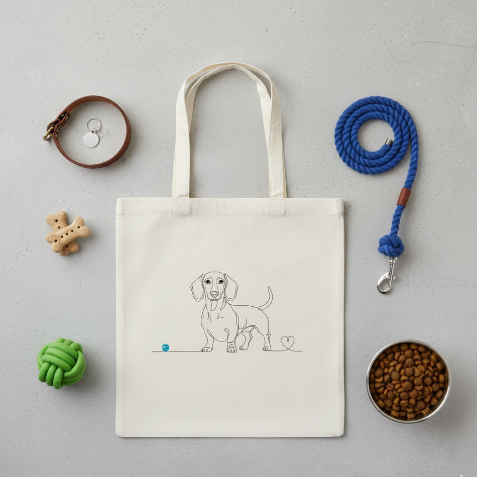 Borsa borsa tote in cotone Eco-Friendly - Bassotto e cuore - Line Art