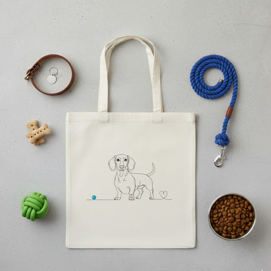 Borsa borsa tote in cotone Eco-Friendly - Bassotto e cuore - Line Art