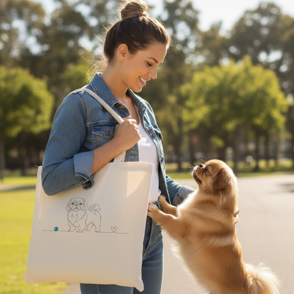Borsa cotone eco-friendly - Pechinese e cuore - Line Art