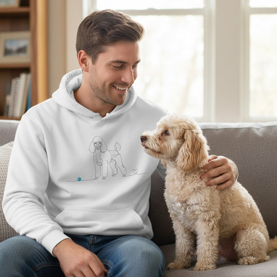 Felpa Unisex con Cappuccio - Barboncino e cuore - Line Art