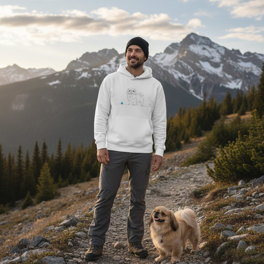 Felpa Unisex con Cappuccio - Pechinese e cuore - Line Art