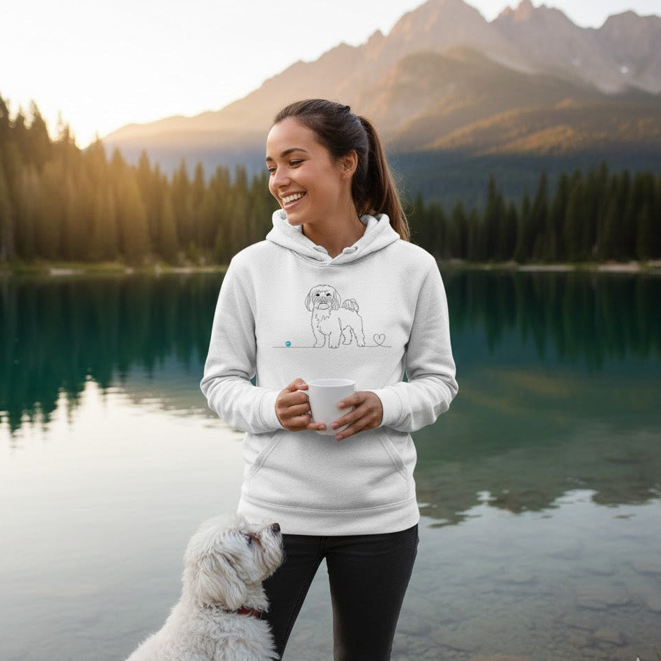 Felpa Unisex con Cappuccio - Maltese e cuore - Line Art