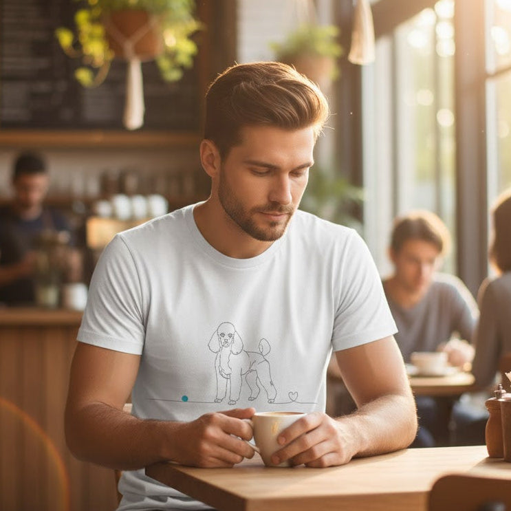 T-Shirt Unisex cotone Organico - Barboncino e cuore - Line Art