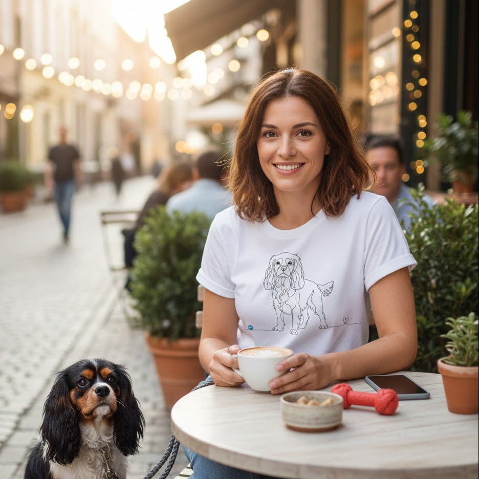 T-Shirt Unisex cotone biologioco- Cavalier King Charles - Line Art