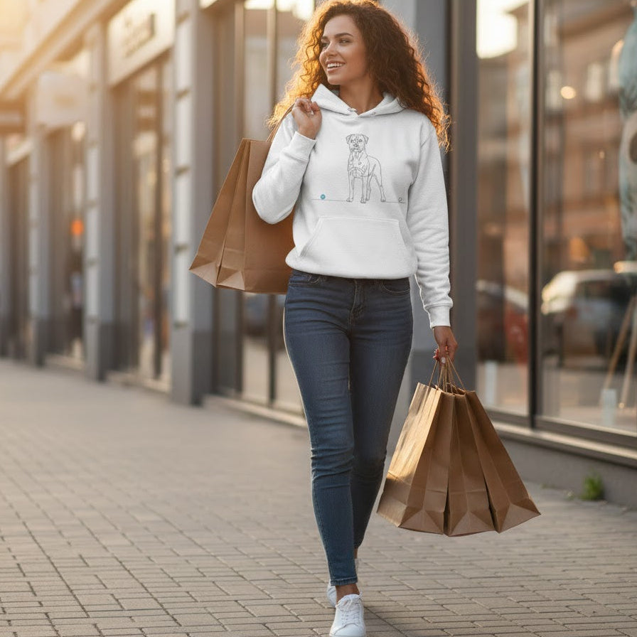 Felpa Unisex con Cappuccio - Rottweiler e cuore - Line Art