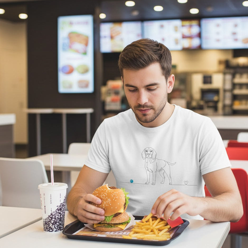 T-Shirt unisex cotone biologico- Beagle e cuore - Line Art