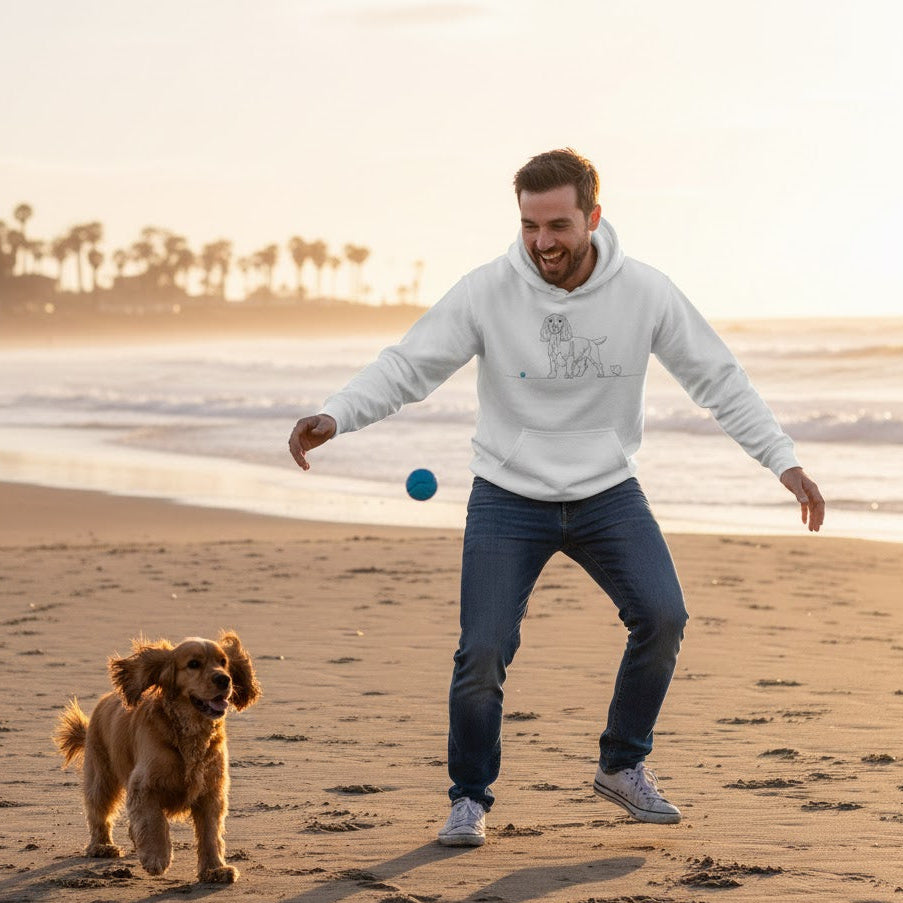 Felpa Unisex con Cappuccio - Cocker e cuore - Line Art