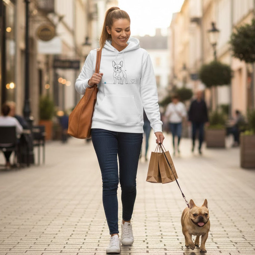 Felpa Unisex con Cappuccio - Bulldog Francese - Line Art