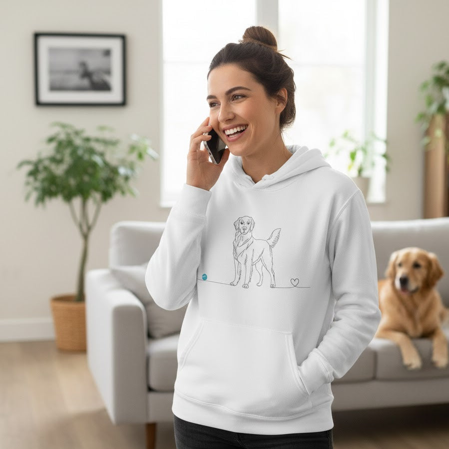 Felpa Unisex con Cappuccio - Golden Retriever - Line Art