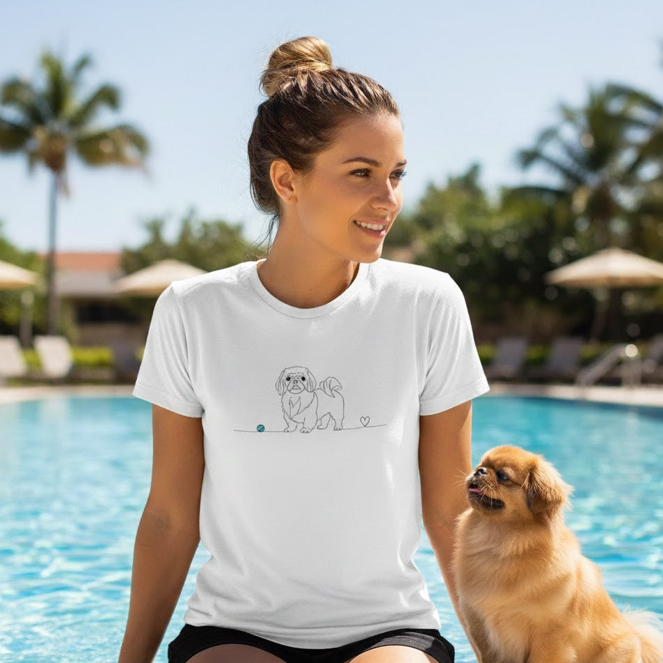 T-Shirt Unisex cotone biologioco - Pechinese e cuore - Line Art