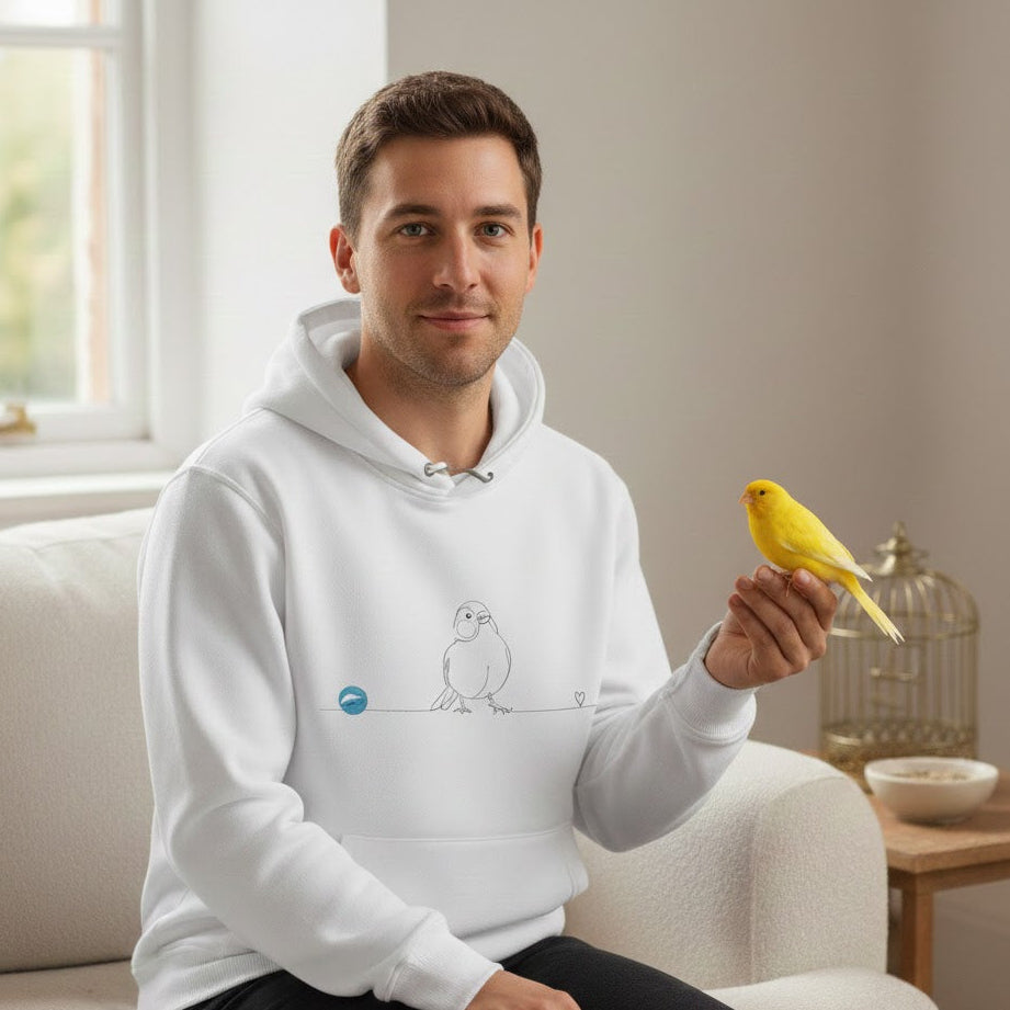 Felpa Unisex con Cappuccio - Canarino e cuore - Line Art