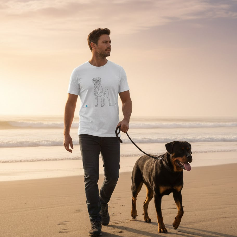 T-Shirt Unisex cotone biologico - Rottweiler e cuore - Line Art