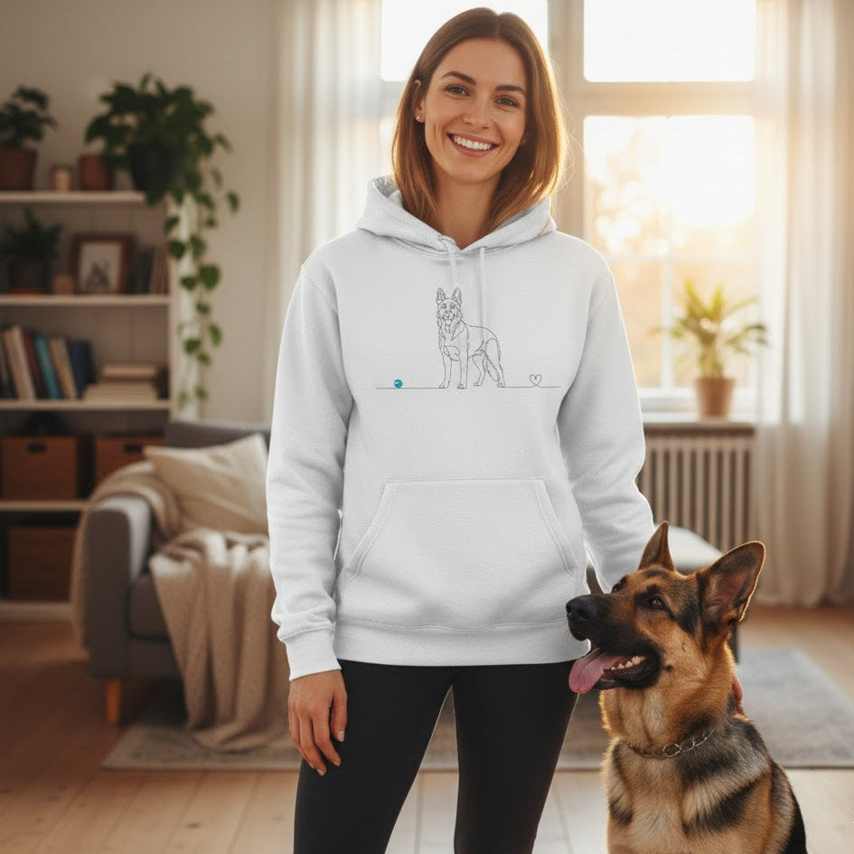 Felpa Unisex con Cappuccio - Pastore Tedesco e cuore - Line Art