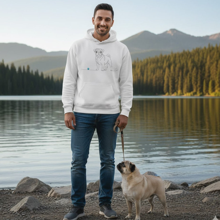 Felpa Unisex con Cappuccio - Carlino e cuore - Line Art