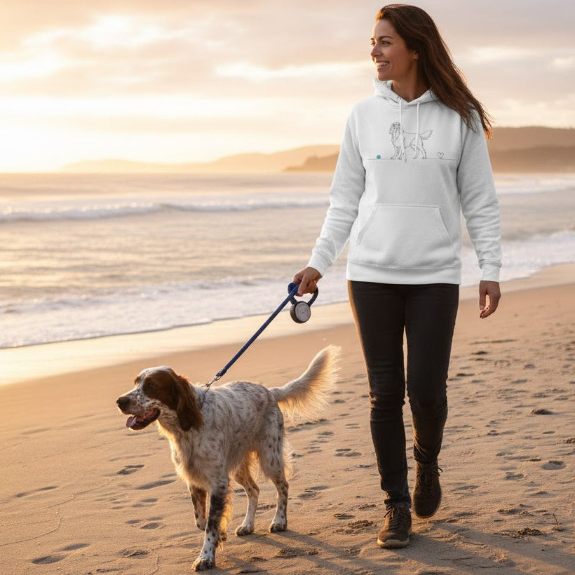 Felpa Unisex con Cappuccio - Setter e cuore - Line Art