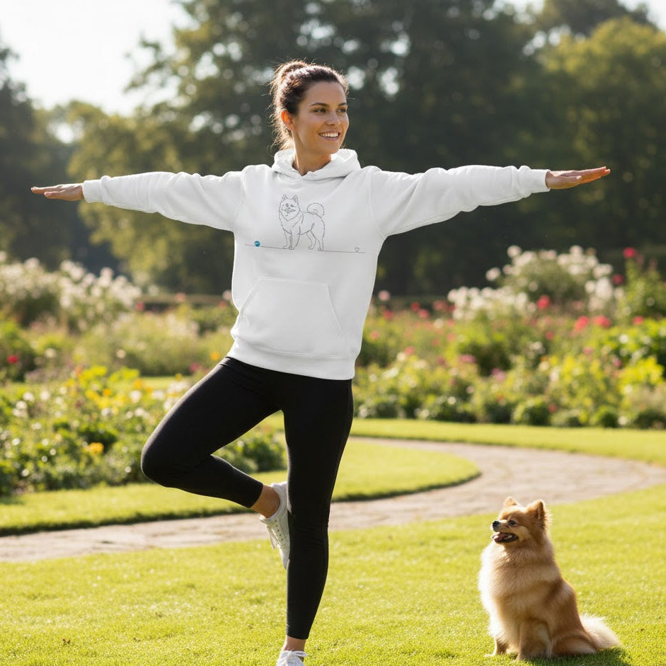 Felpa Unisex con Cappuccio - Spitz di Pomerania - Line Art