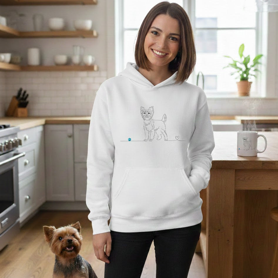 Felpa Unisex con Cappuccio - Yorkshire Terrier e cuore - Line Art