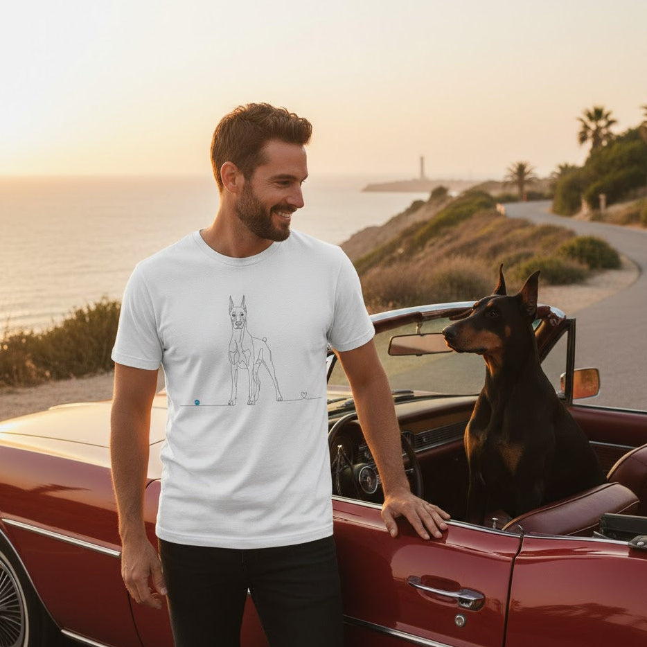 T-Shirt Unisex cotone biologico - Dobermann e cuore - Line Art