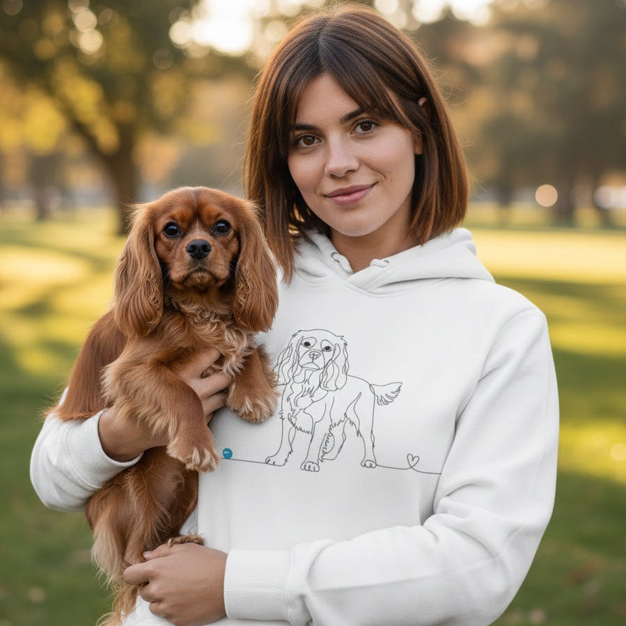 Felpa Unisex con Cappuccio - Cavalier King Charles - Line Art