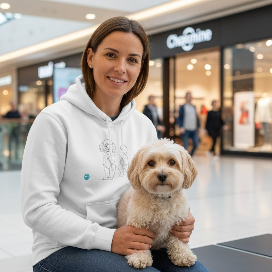 Felpa Unisex con Cappuccio - Maltipoo e cuore - Line Art