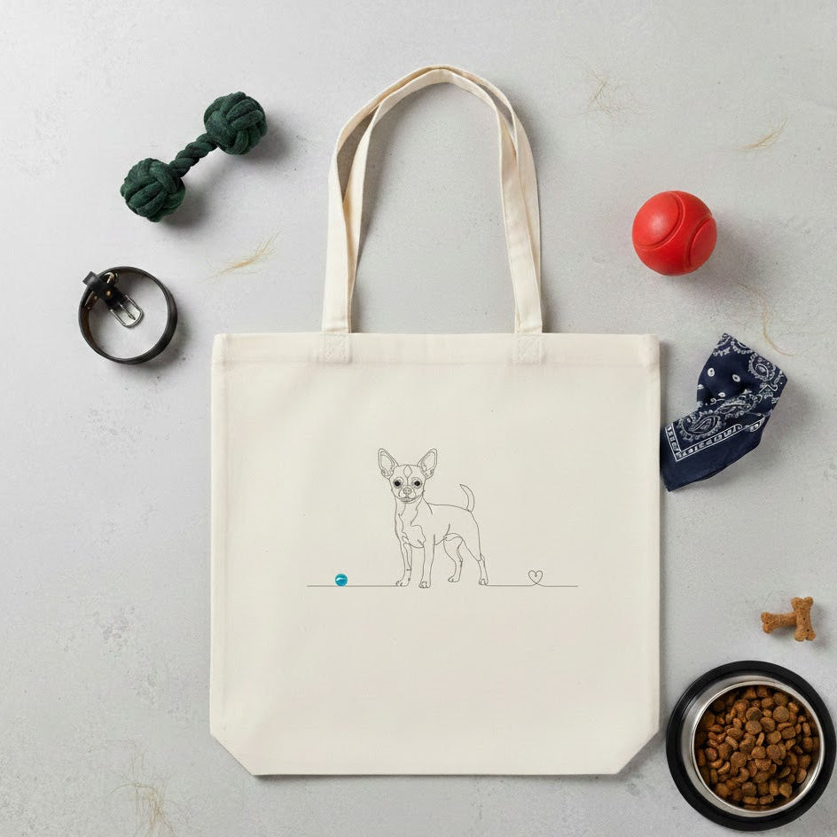 Borsa in cotone eco-friendly - Chihuahua e cuore - Line Art