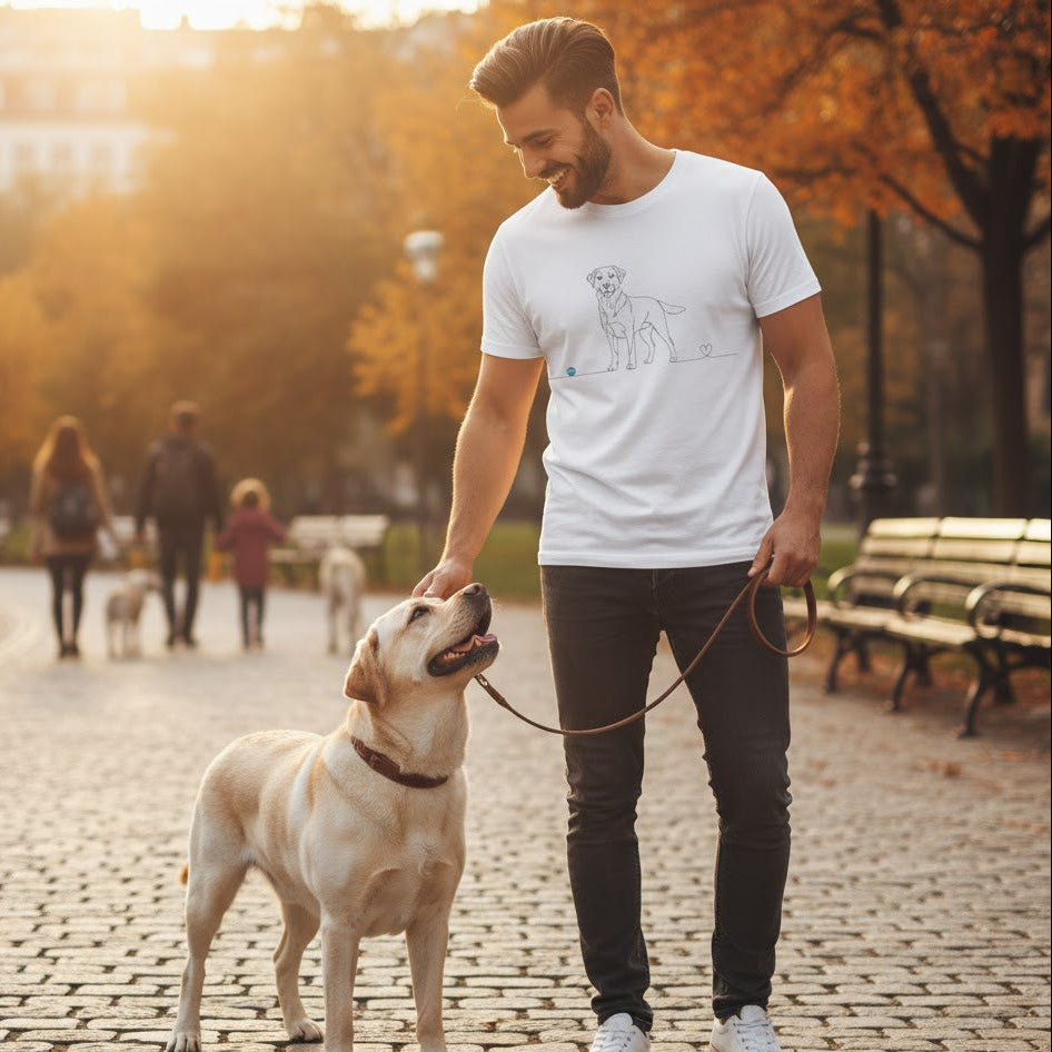 T-Shirt Unisex cotone biologico - Labrador e cuore - Line Art