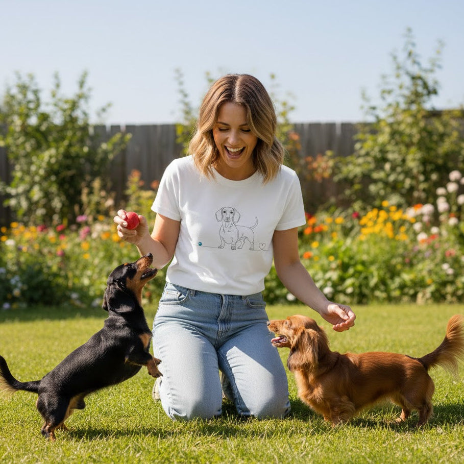 T-Shirt Unisex cotone biologico - Bassotto e cuore - Line Art
