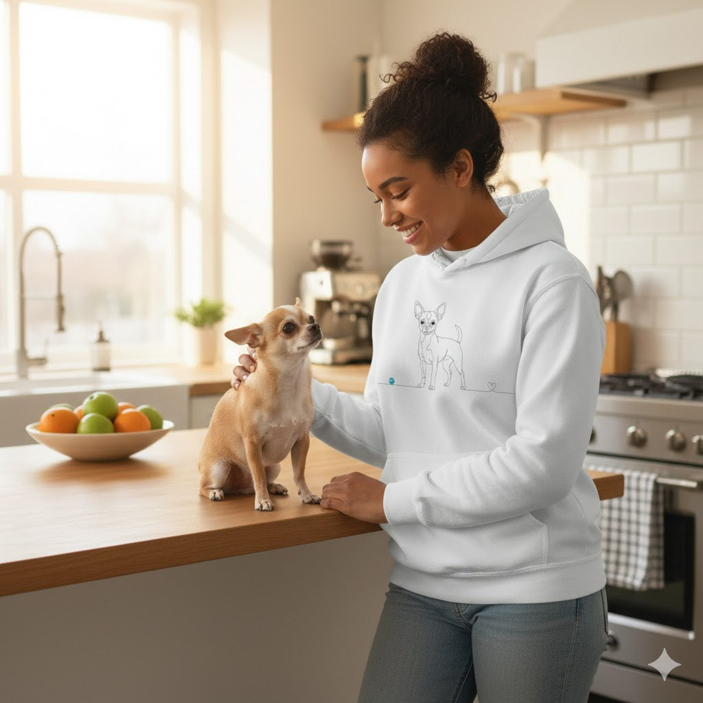 Felpa Unisex con Cappuccio - Chihuahua e cuore - Line Art