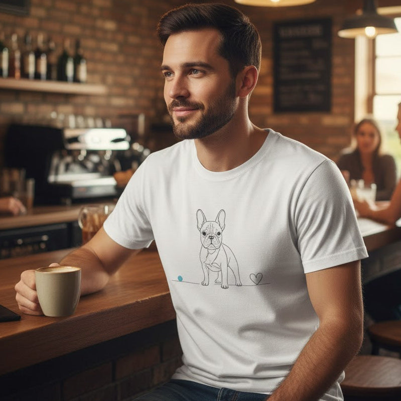 T-Shirt Unisex Cotone Biologico - Bulldog Francese e cuore - Line Art