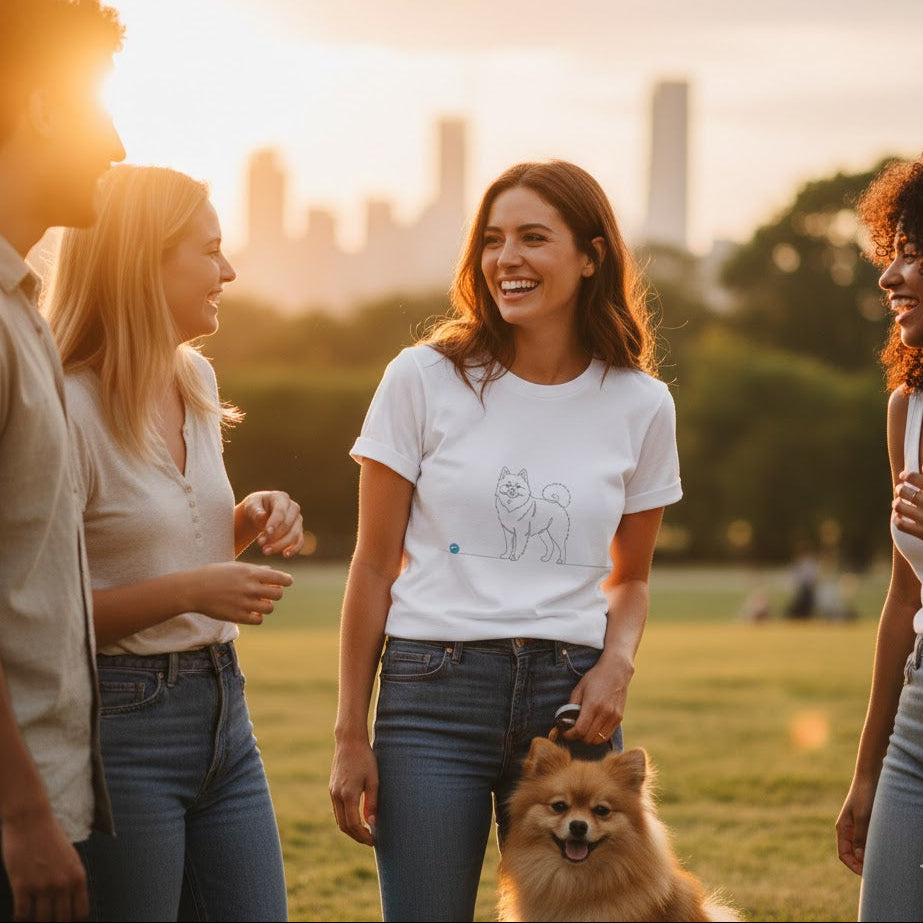 T-Shirt Unisex cotone biologico - Spitz di Pomerania con cuore - Line Art