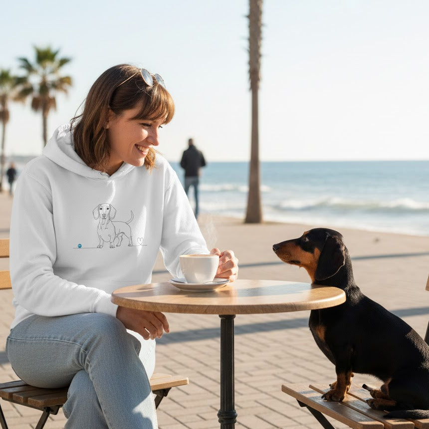 Felpa Unisex con Cappuccio - Bassotto e cuore - Line Art