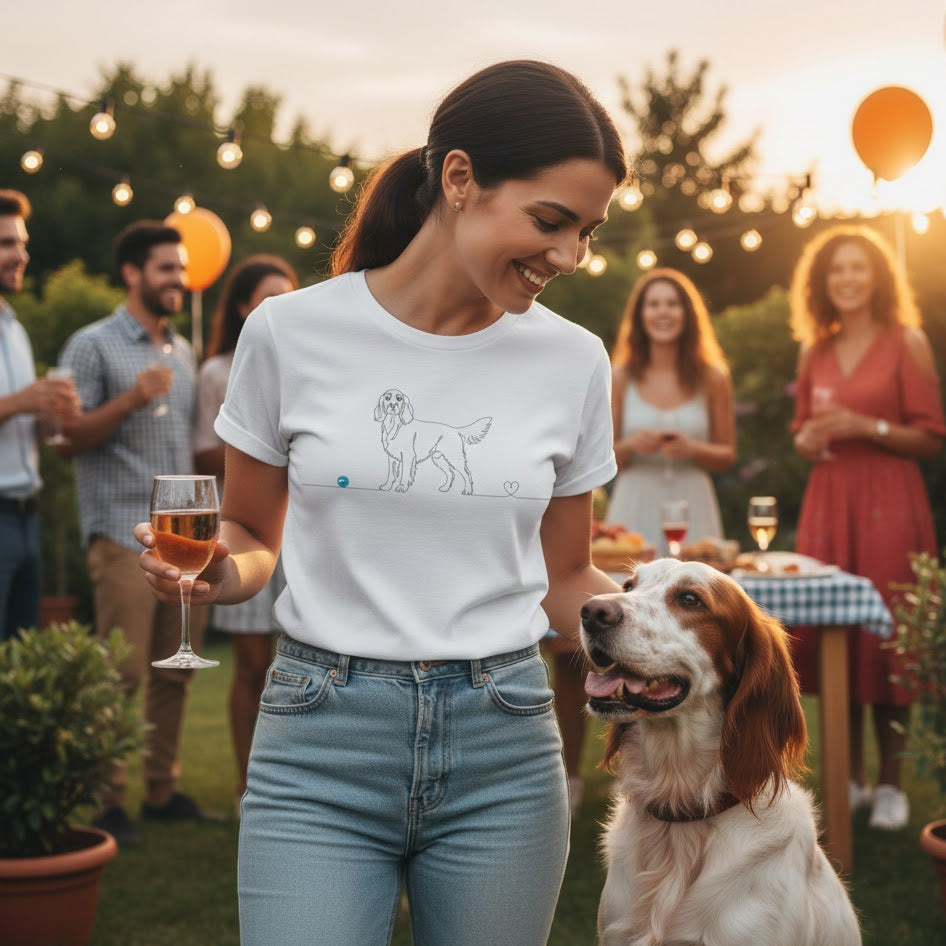 T-Shirt Unisex cotone biologico - Setter e cuore - Line Art