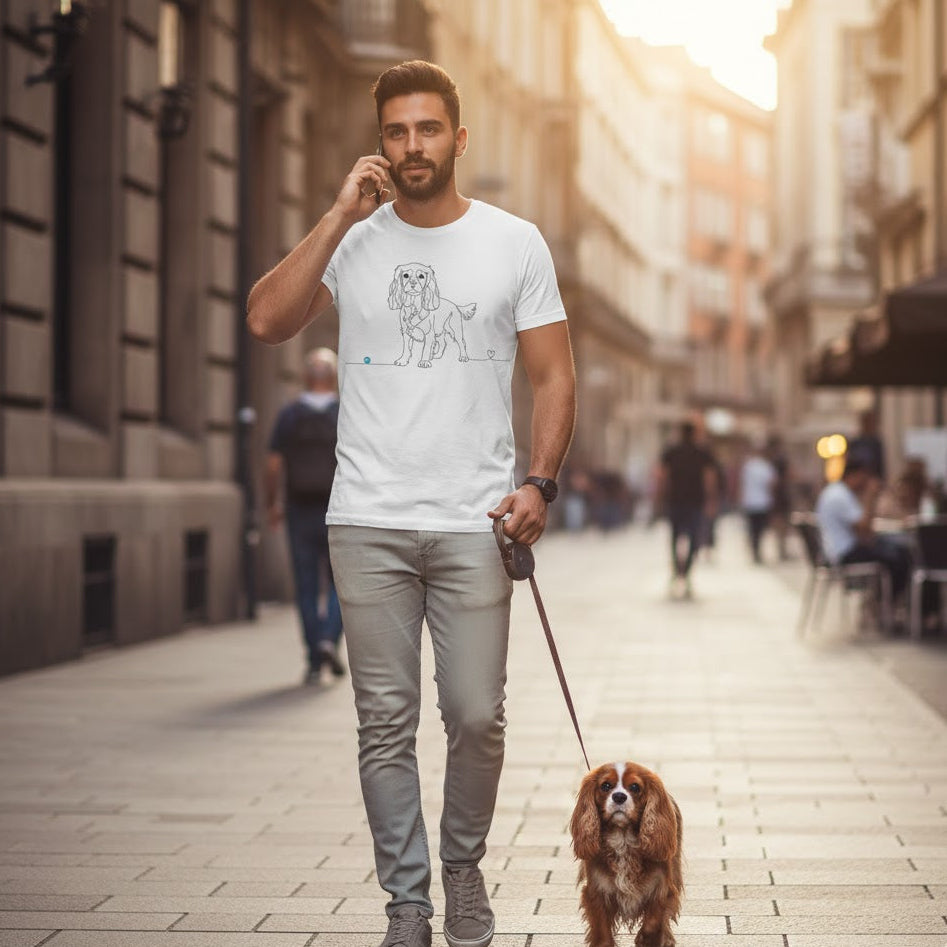 T-Shirt Unisex cotone biologioco- Cavalier King Charles - Line Art