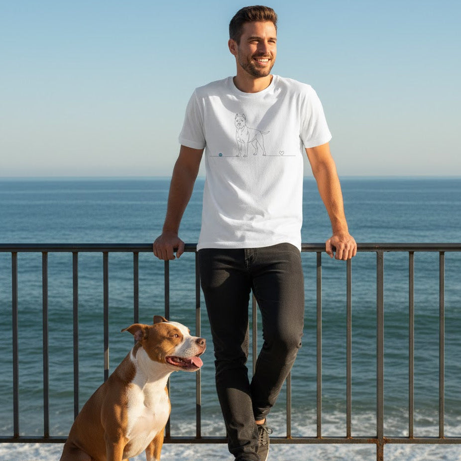 T-Shirt Unisex cotone biologico - Pitbull e cuore - Line Art