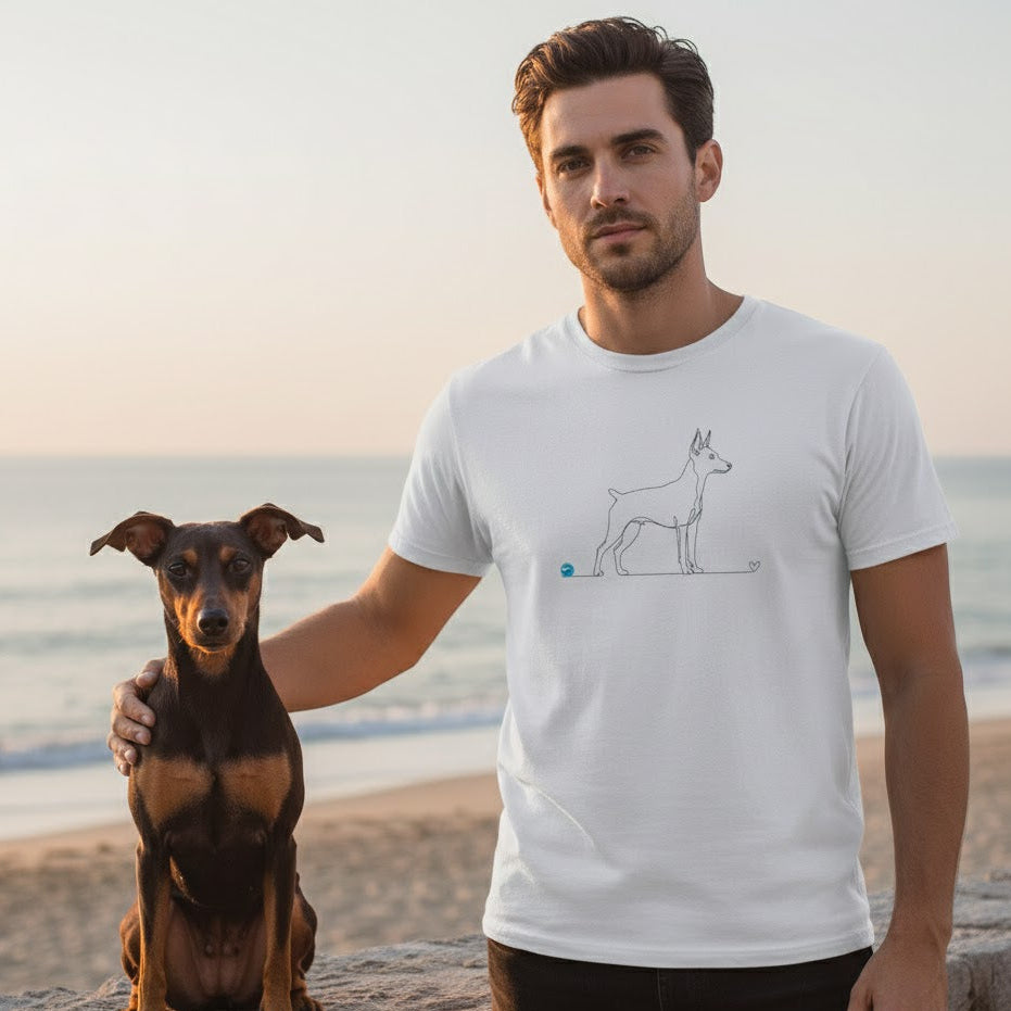 T-Shirt Unisex cotone biologico - Pinscher e cuore - Line Art
